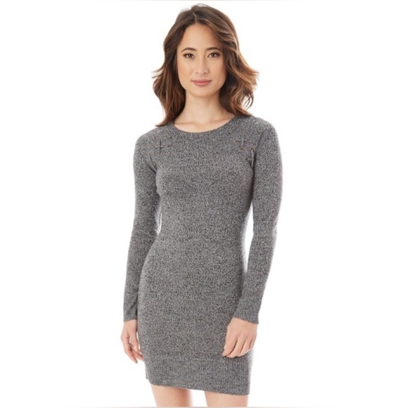 Iz Byer - Heather Grey Bodycon Lace-Up Sweater Dress (NWOT) - Medium - Picture 2 of 7